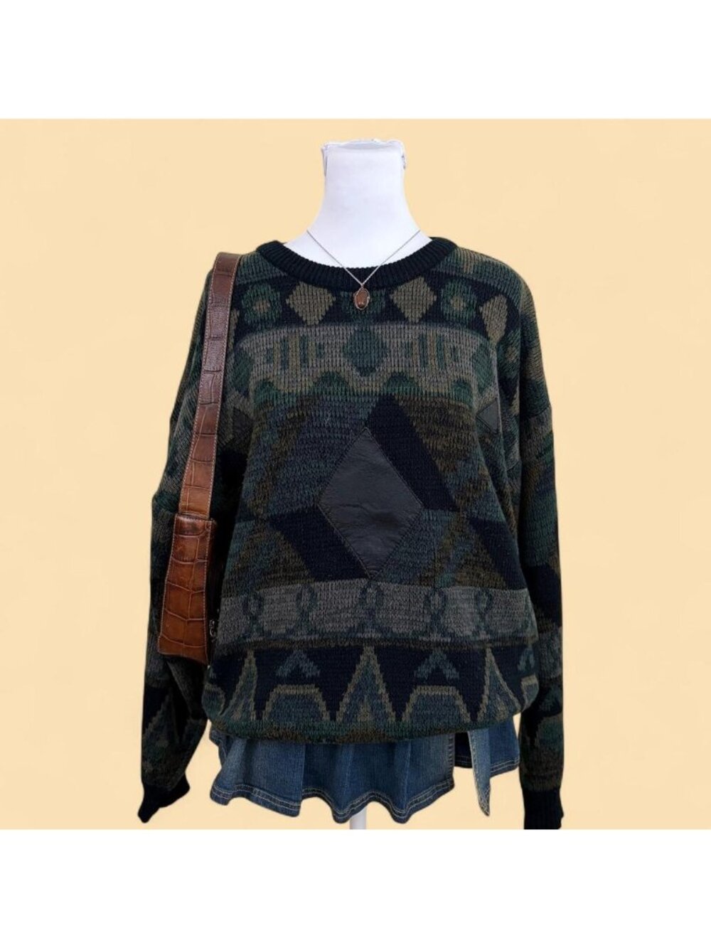 90s geometric patchwork indie skater grandpa sweater